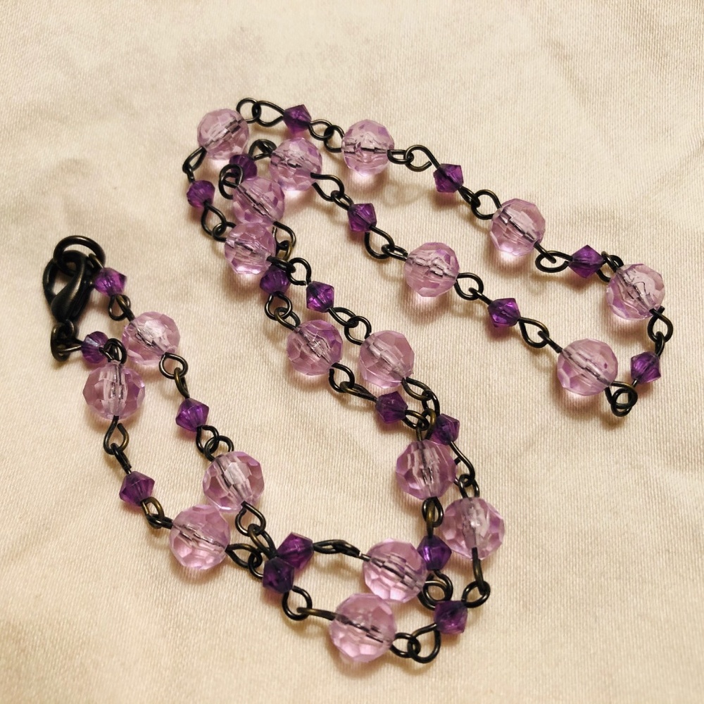 Victorian Lavender & Purple Bead Gunmetal Necklace